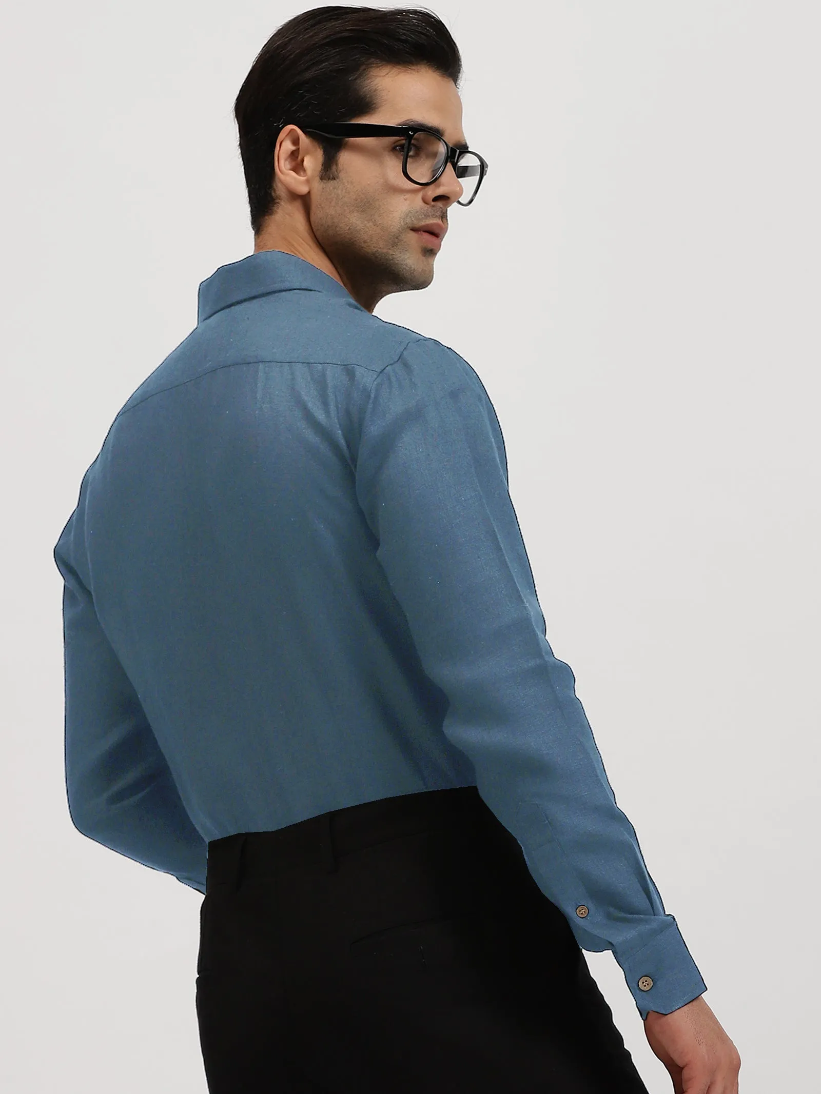 Austin - Pure Linen Button Down Full Sleeve Shirt - Blue Grey