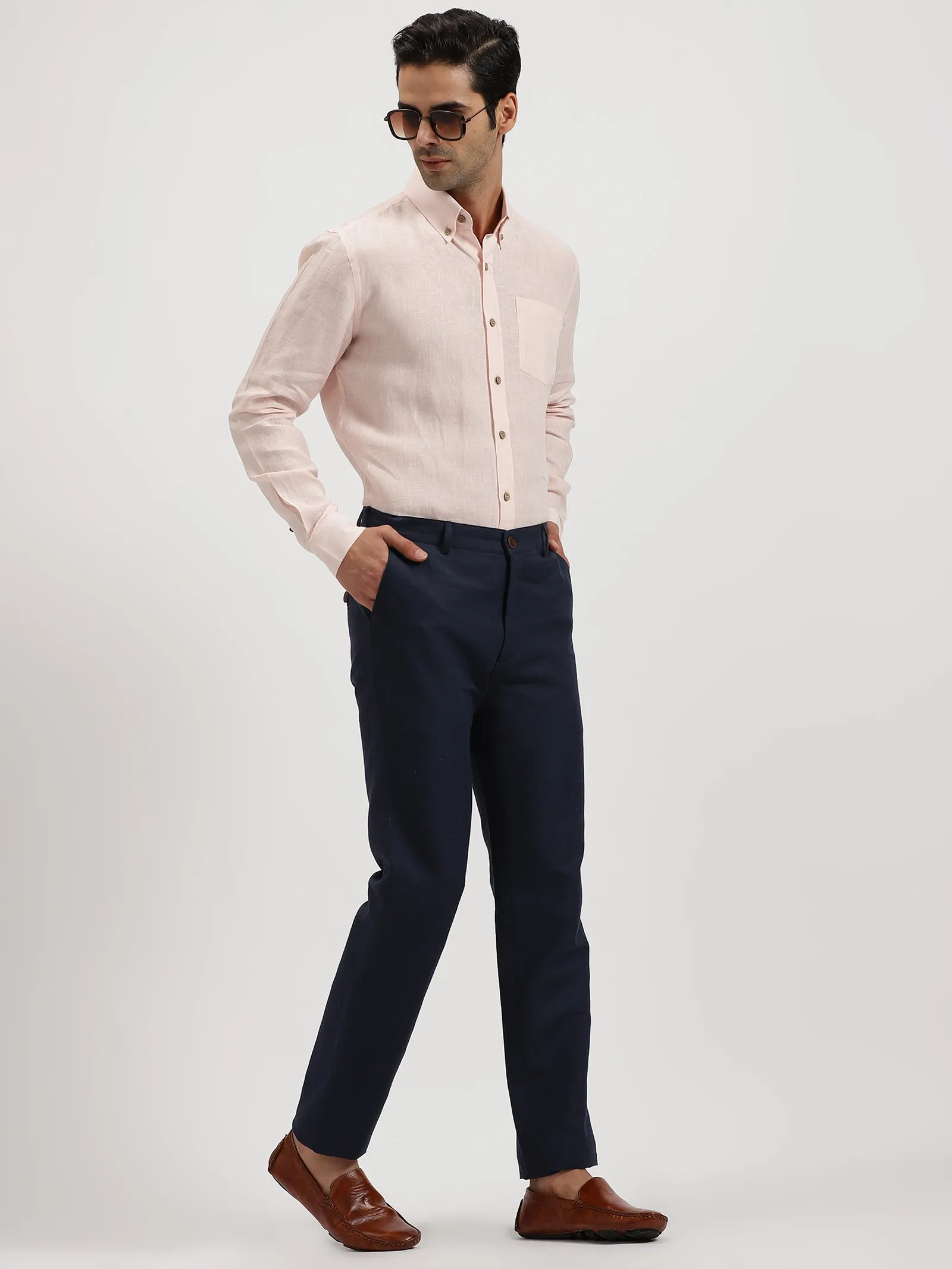 Austin - Pure Linen Button Down Full Sleeve Shirt - Light Pink