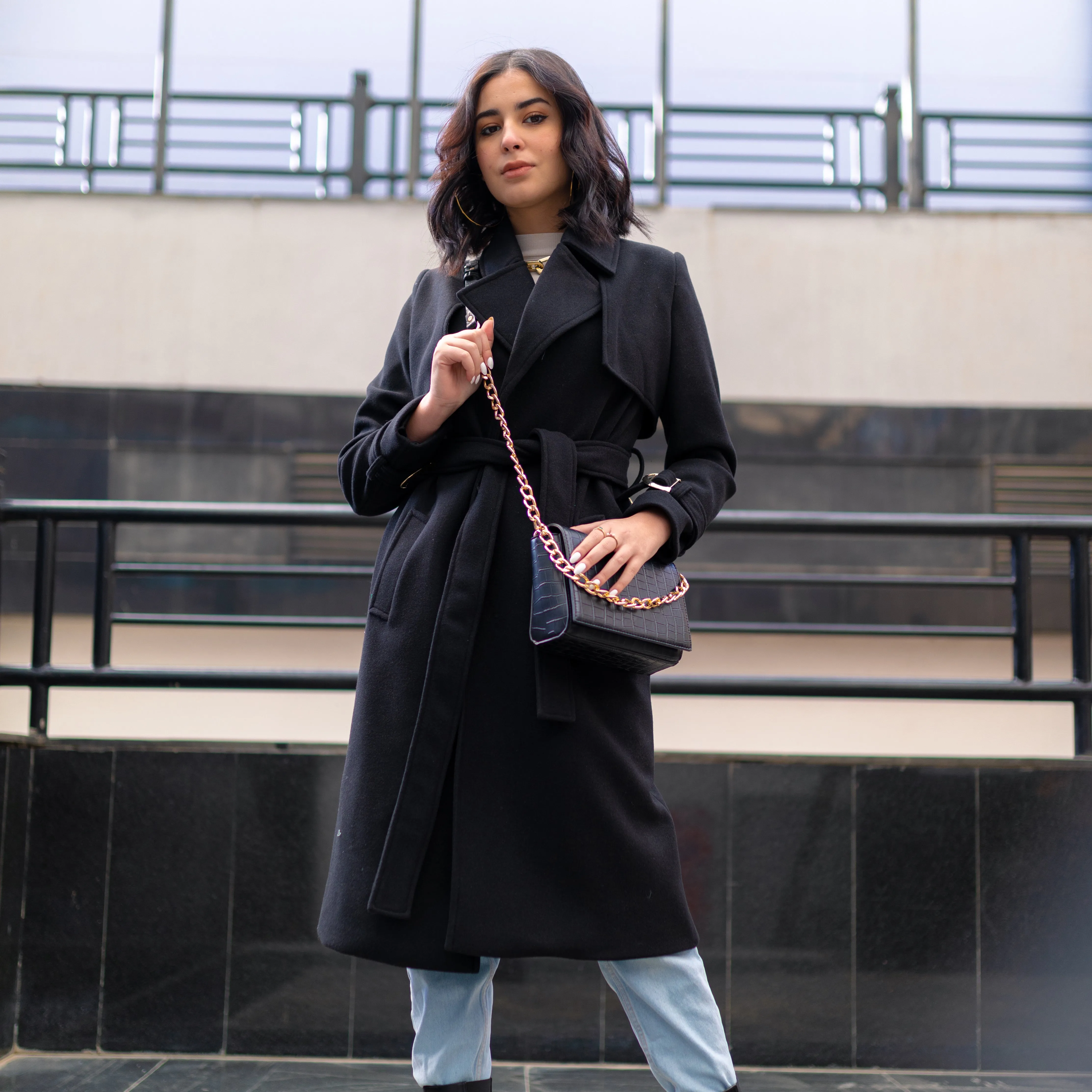 Black wool trench coat