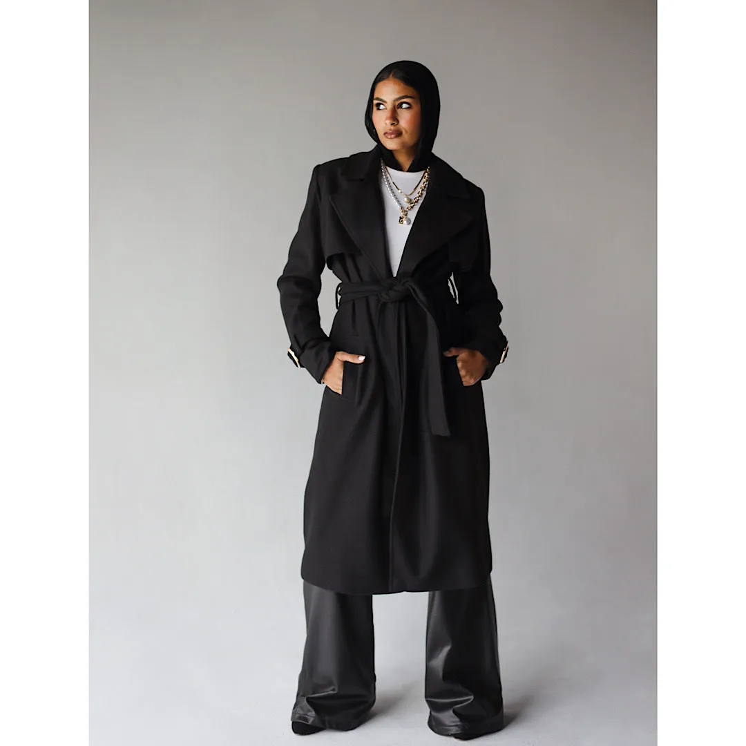 Black wool trench coat