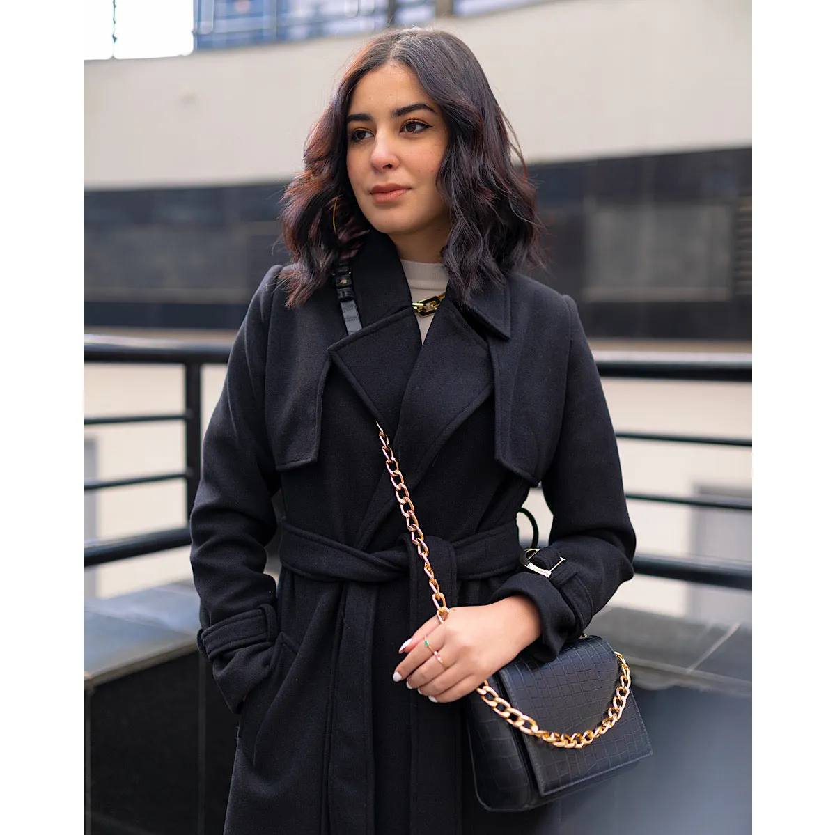 Black wool trench coat