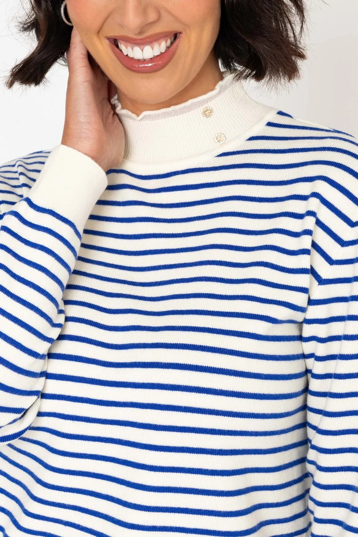 Blue Stripe Cashmere Blend Turtleneck