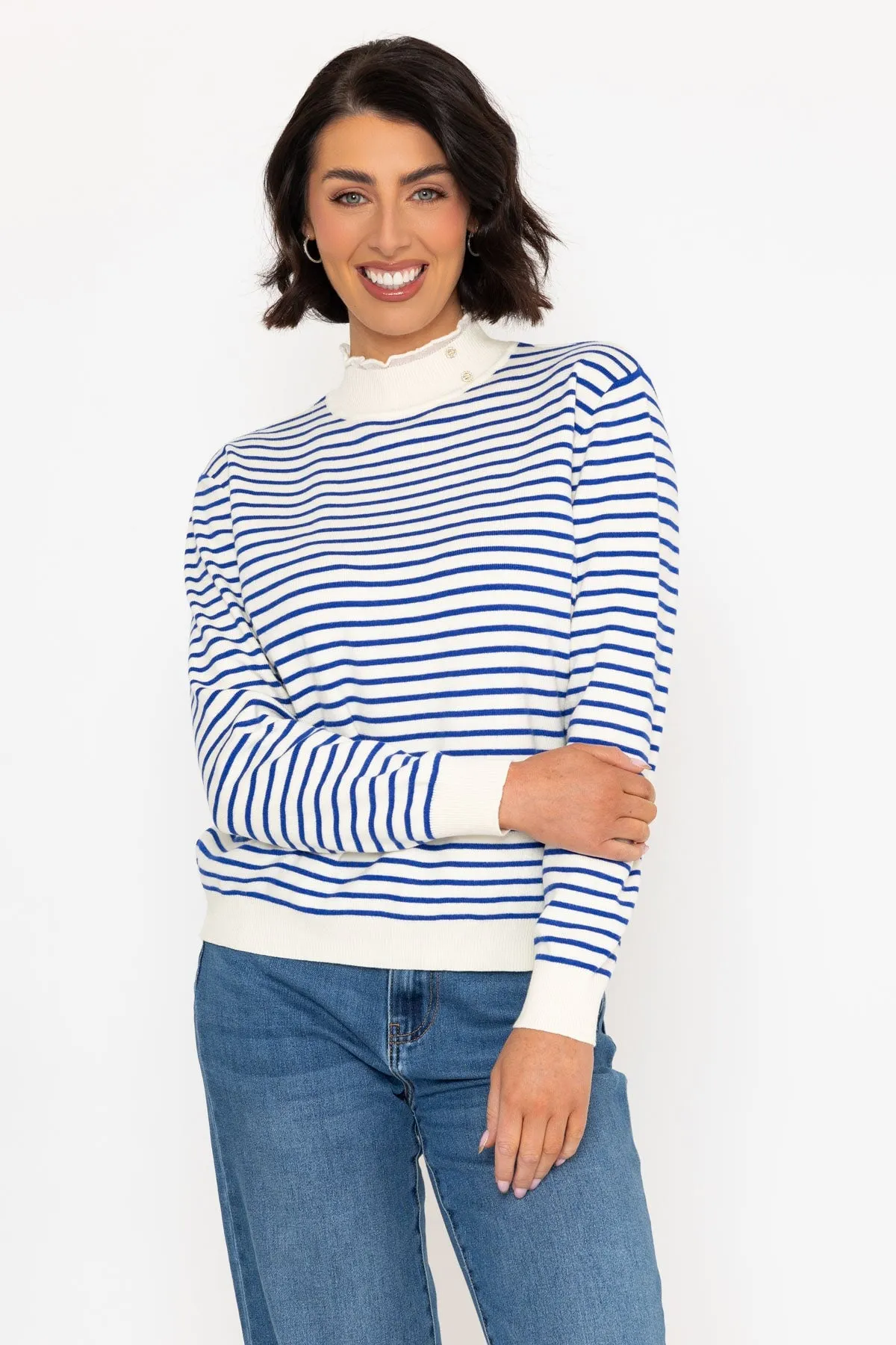 Blue Stripe Cashmere Blend Turtleneck