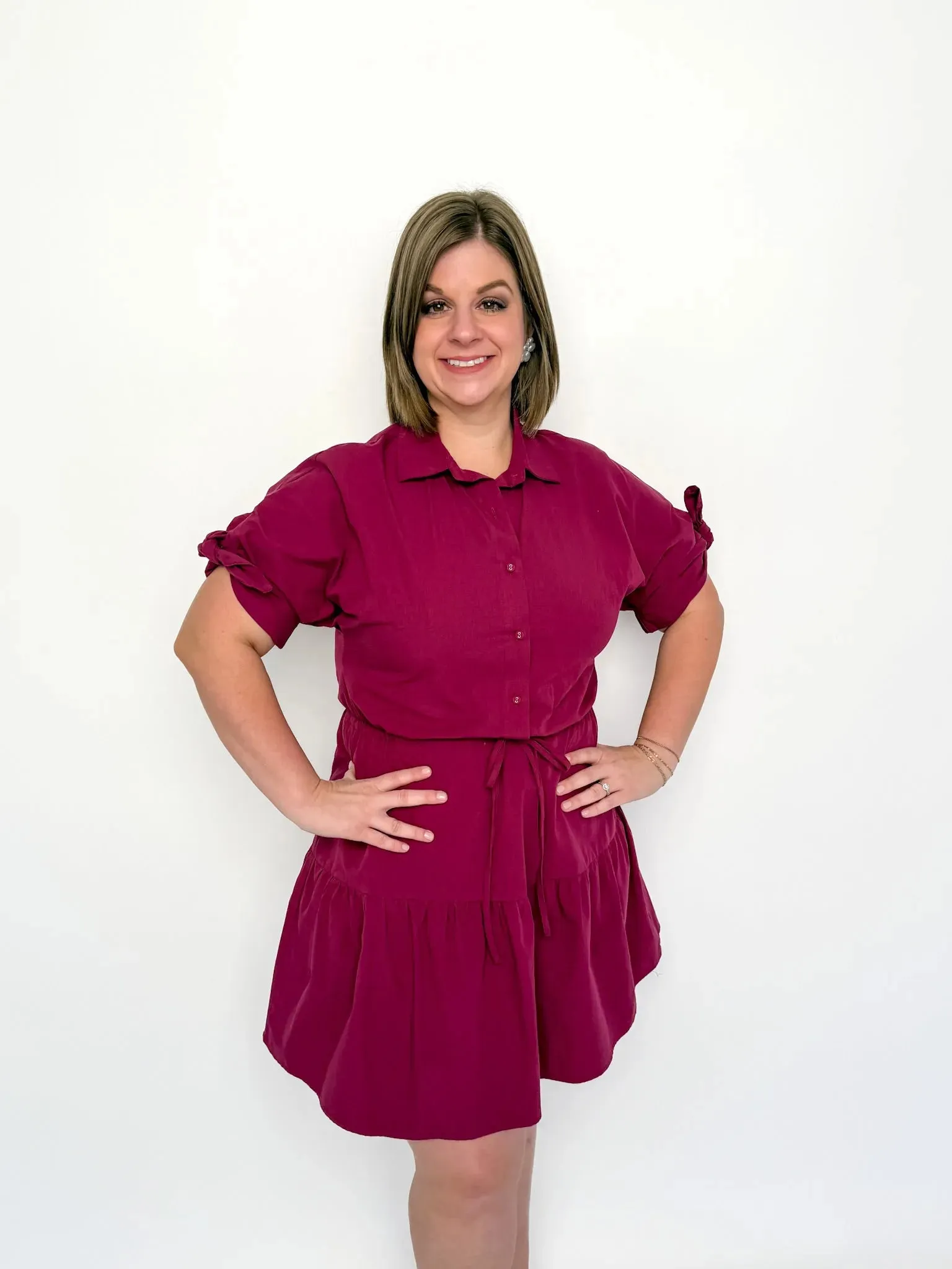 Burgundy Tiered Shirt Dress