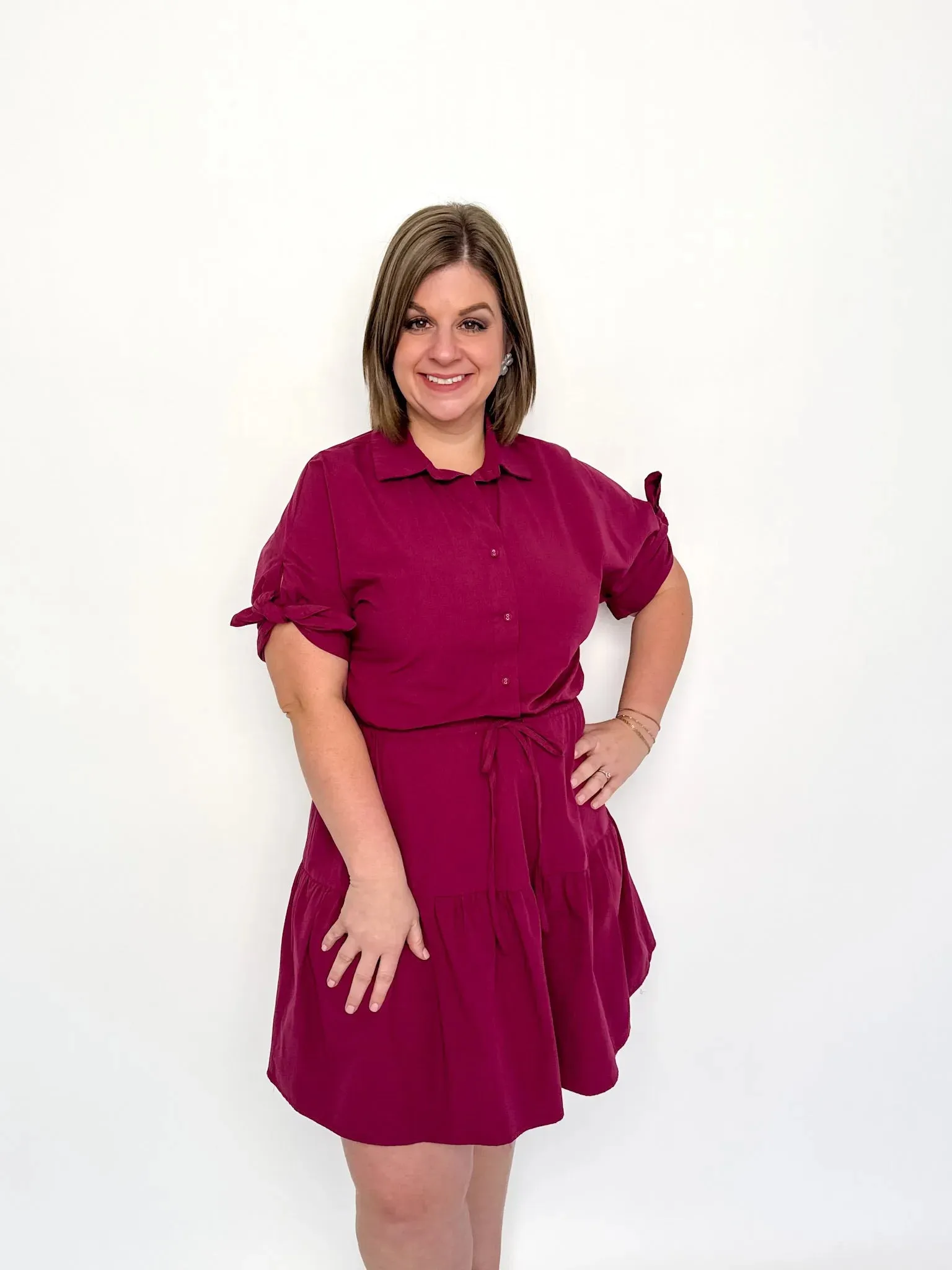 Burgundy Tiered Shirt Dress