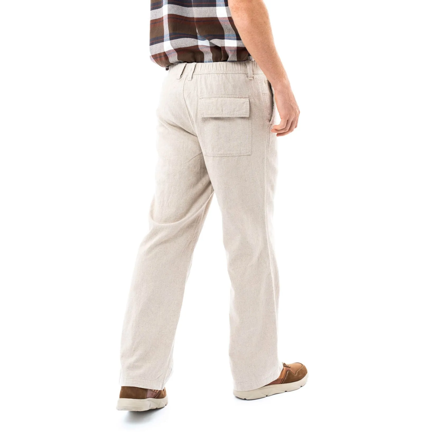 Chino Trousers in Regular Fit with Elasticated Waistband in Beige Cotton Linen