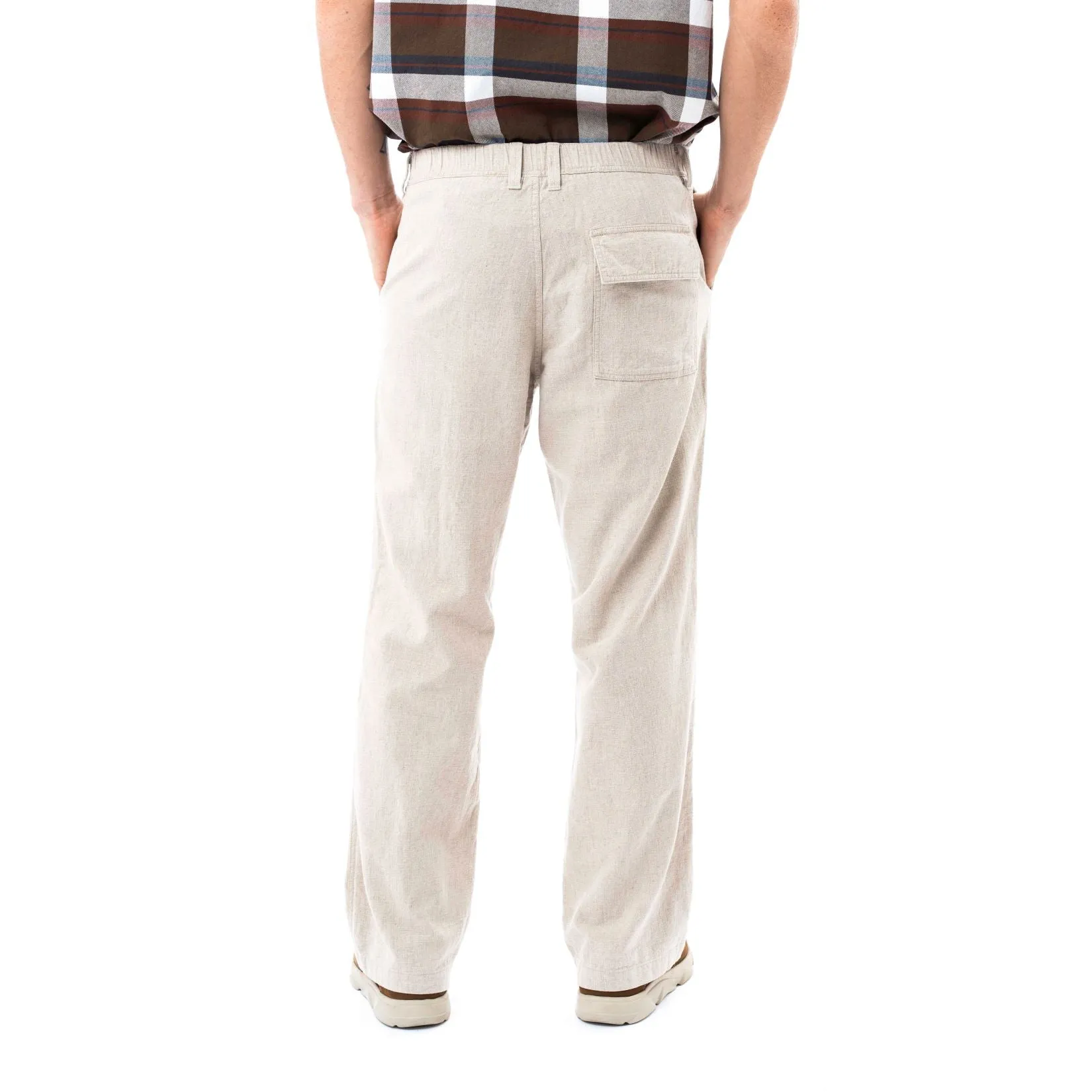 Chino Trousers in Regular Fit with Elasticated Waistband in Beige Cotton Linen