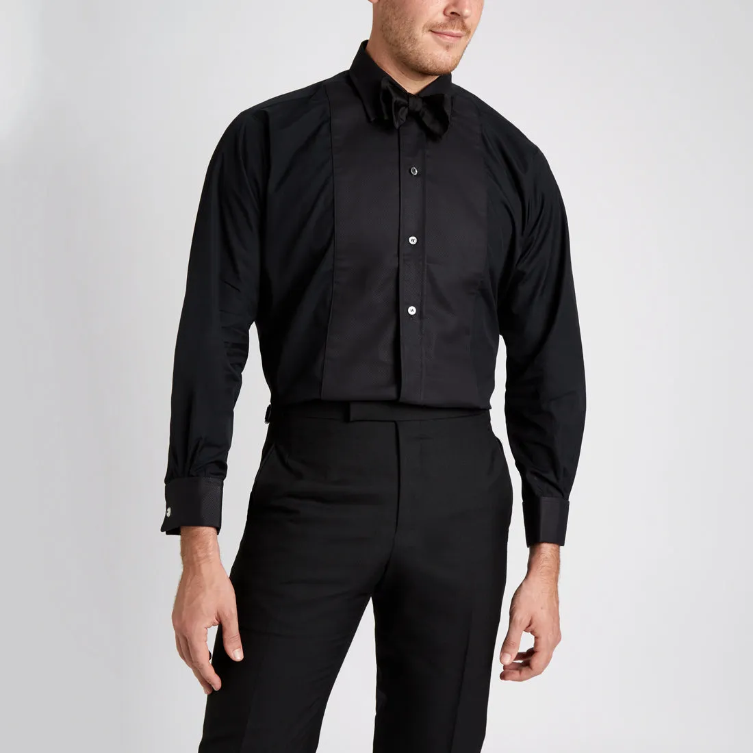 Classic Fit Plain Marcella Double Cuff Dress Shirt in Black