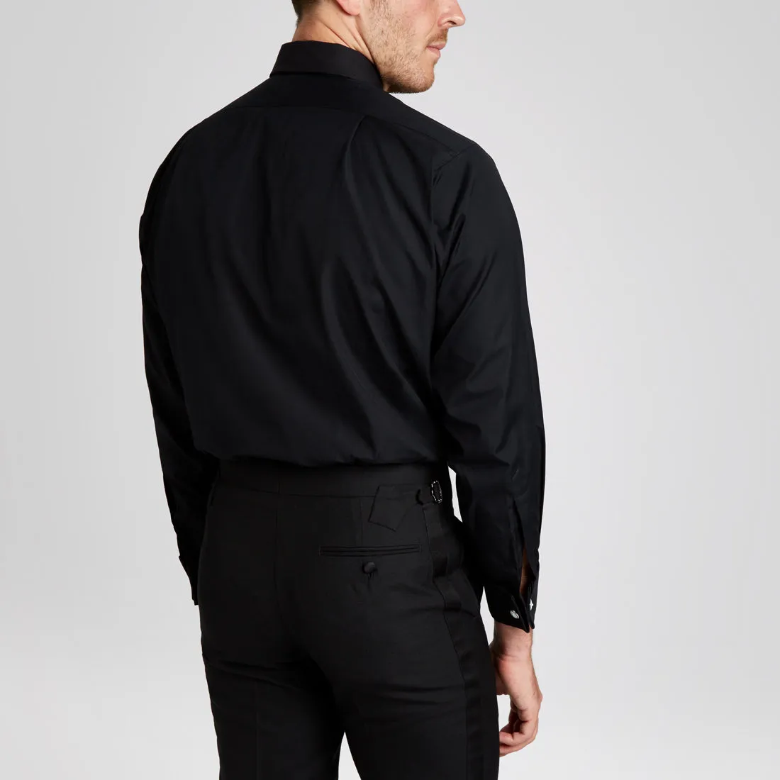 Classic Fit Plain Marcella Double Cuff Dress Shirt in Black