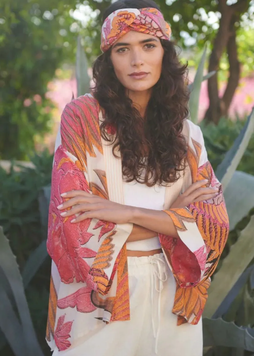 Crane Kimono - Cream/Pink