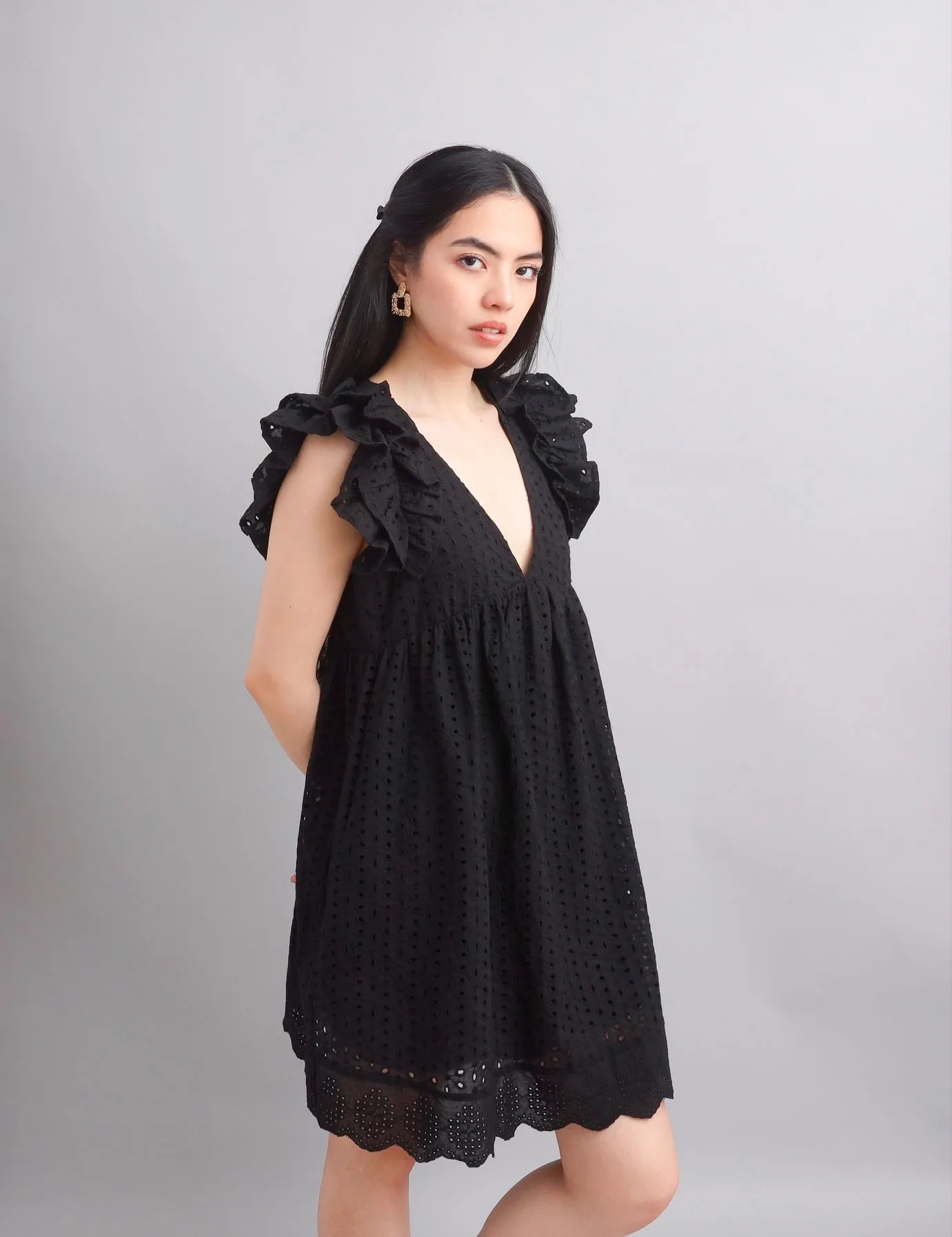 Express Yourself Black Eyelet Embroidered Babydoll Dress