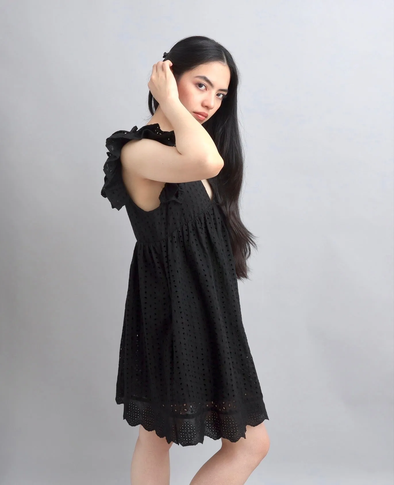 Express Yourself Black Eyelet Embroidered Babydoll Dress
