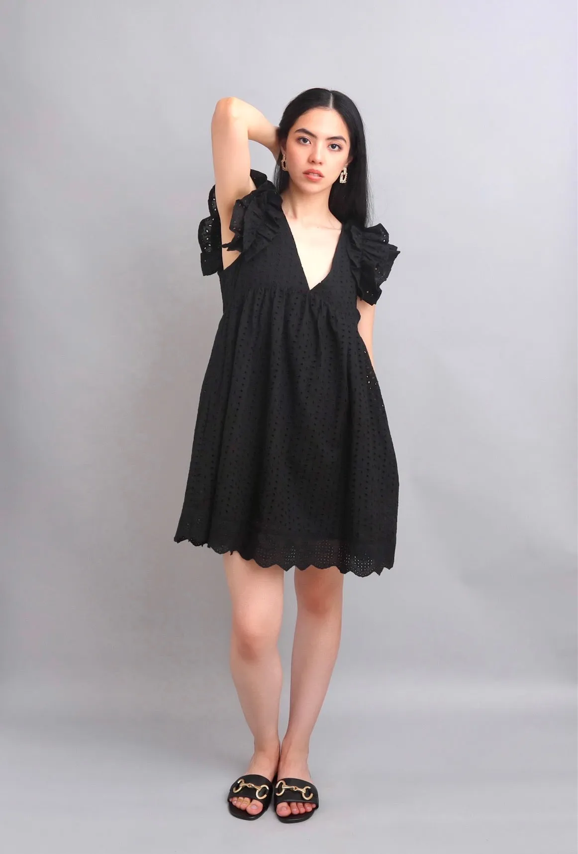 Express Yourself Black Eyelet Embroidered Babydoll Dress
