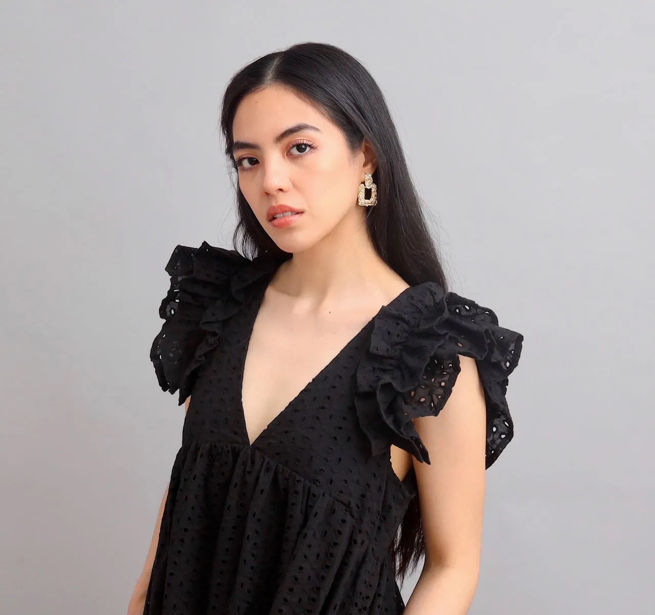 Express Yourself Black Eyelet Embroidered Babydoll Dress
