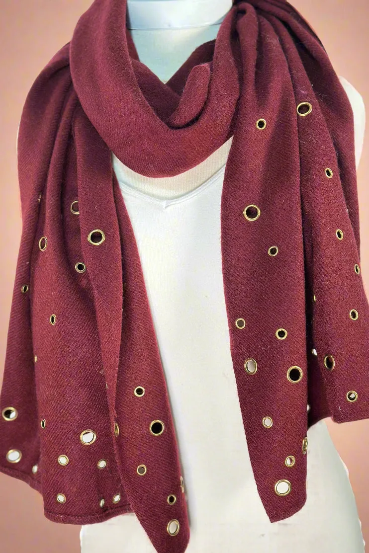 Grommet Button Scarf Maroon
