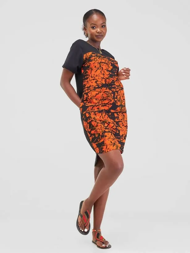 Ife African Print Shirt Dress - Rust / Black