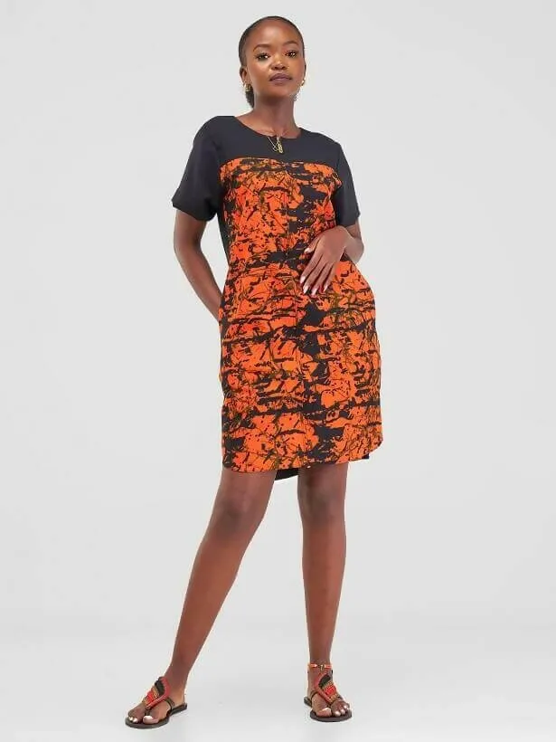Ife African Print Shirt Dress - Rust / Black