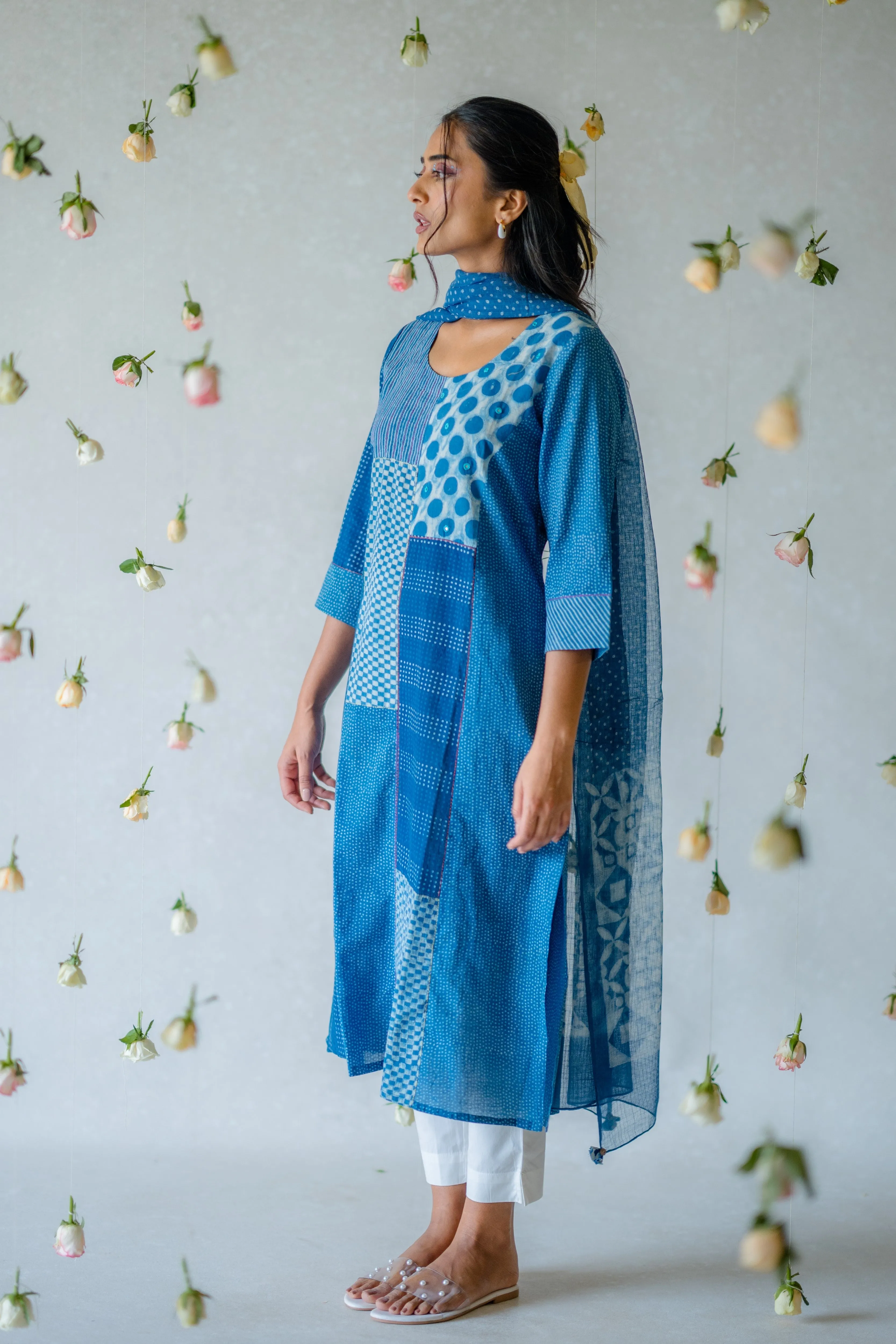 Indian Summer Indigo Dabu Cotton Kurta | Ray-ethnic