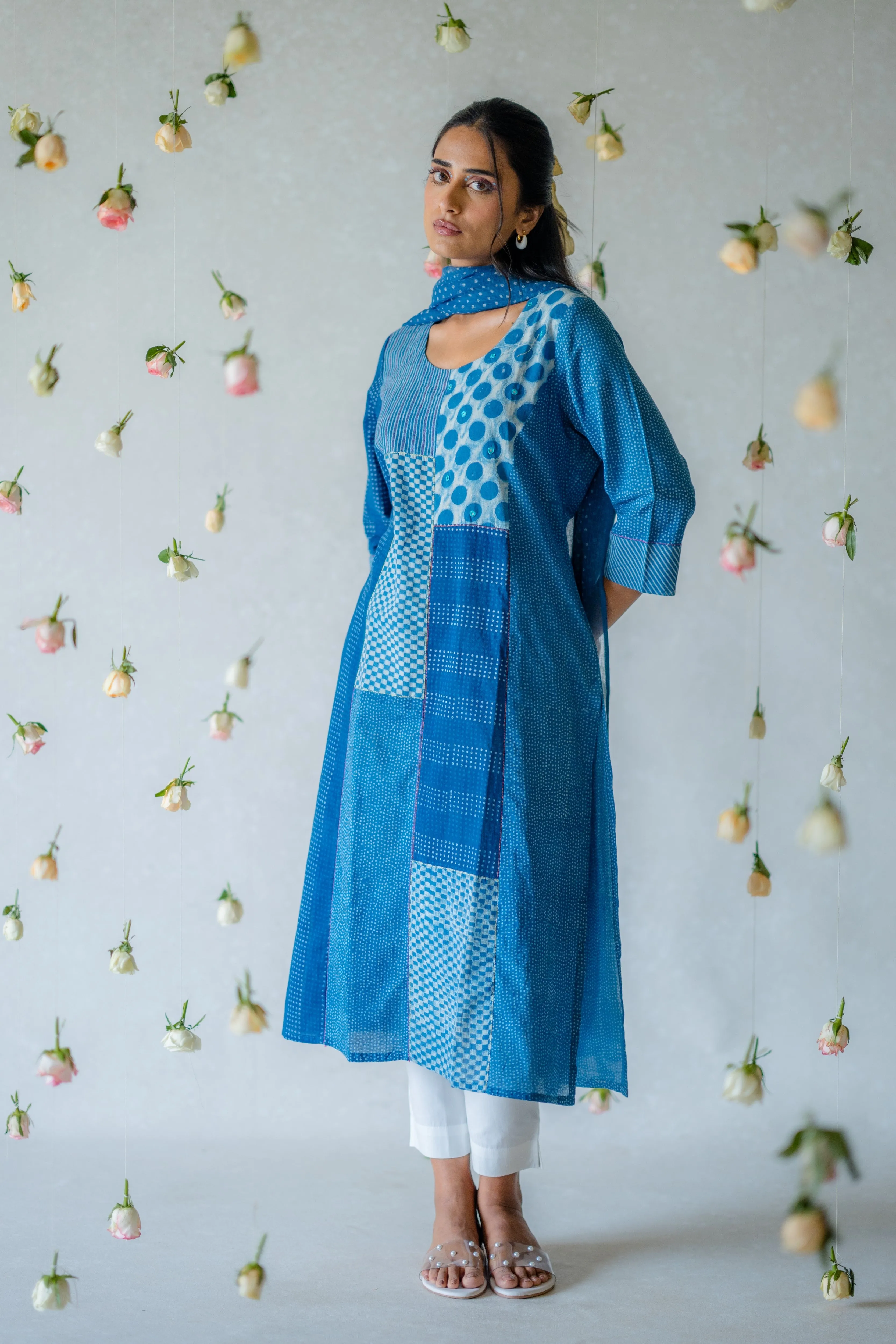 Indian Summer Indigo Dabu Cotton Kurta | Ray-ethnic