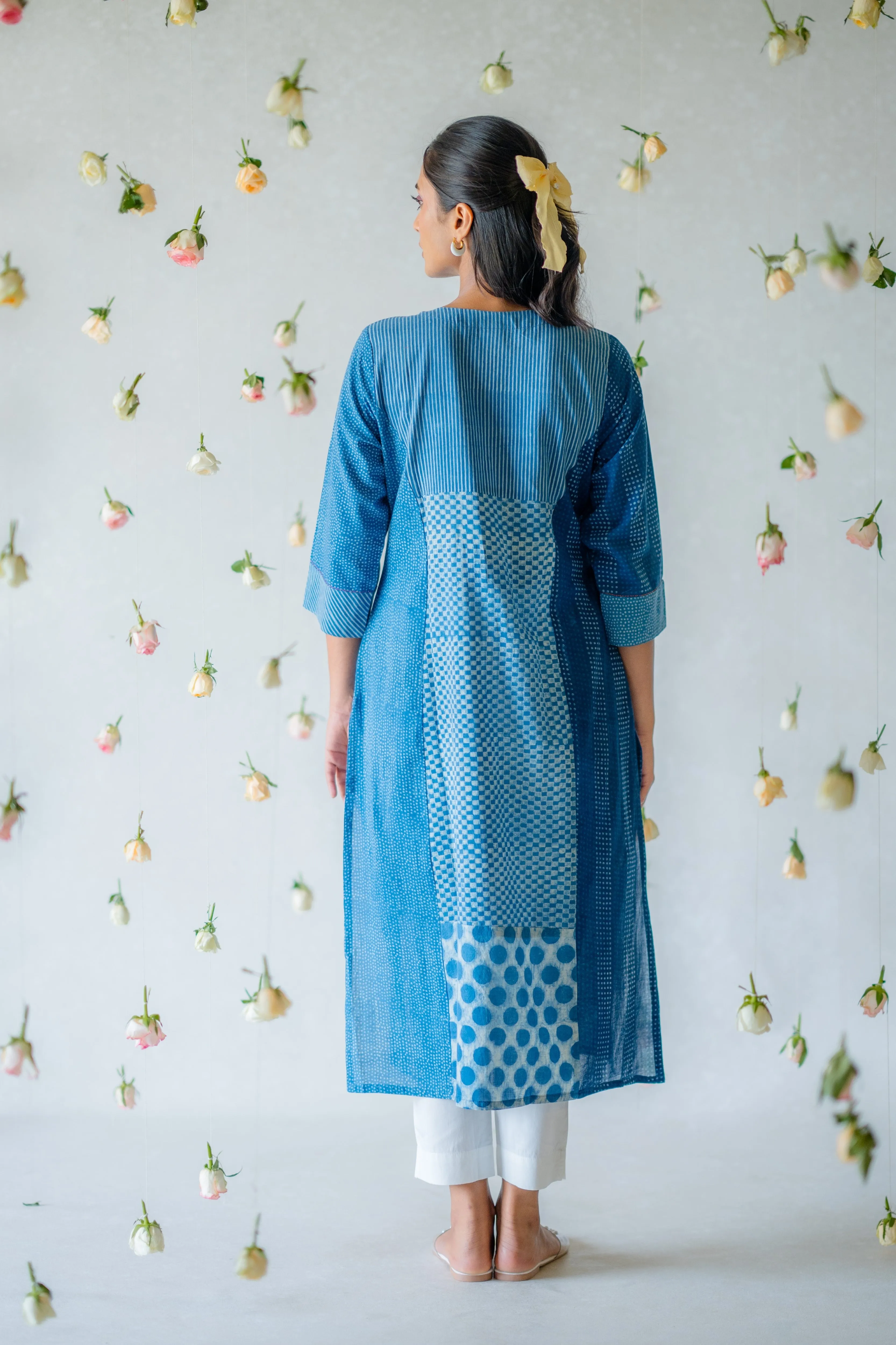 Indian Summer Indigo Dabu Cotton Kurta | Ray-ethnic