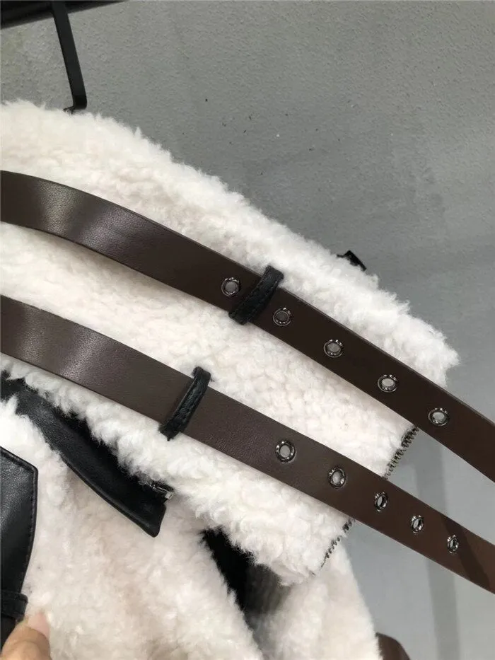 Lamb Wool Fur Genuine Leather Sheepskin Double Layers Collar Jacket