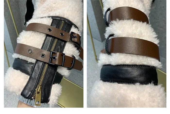 Lamb Wool Fur Genuine Leather Sheepskin Double Layers Collar Jacket