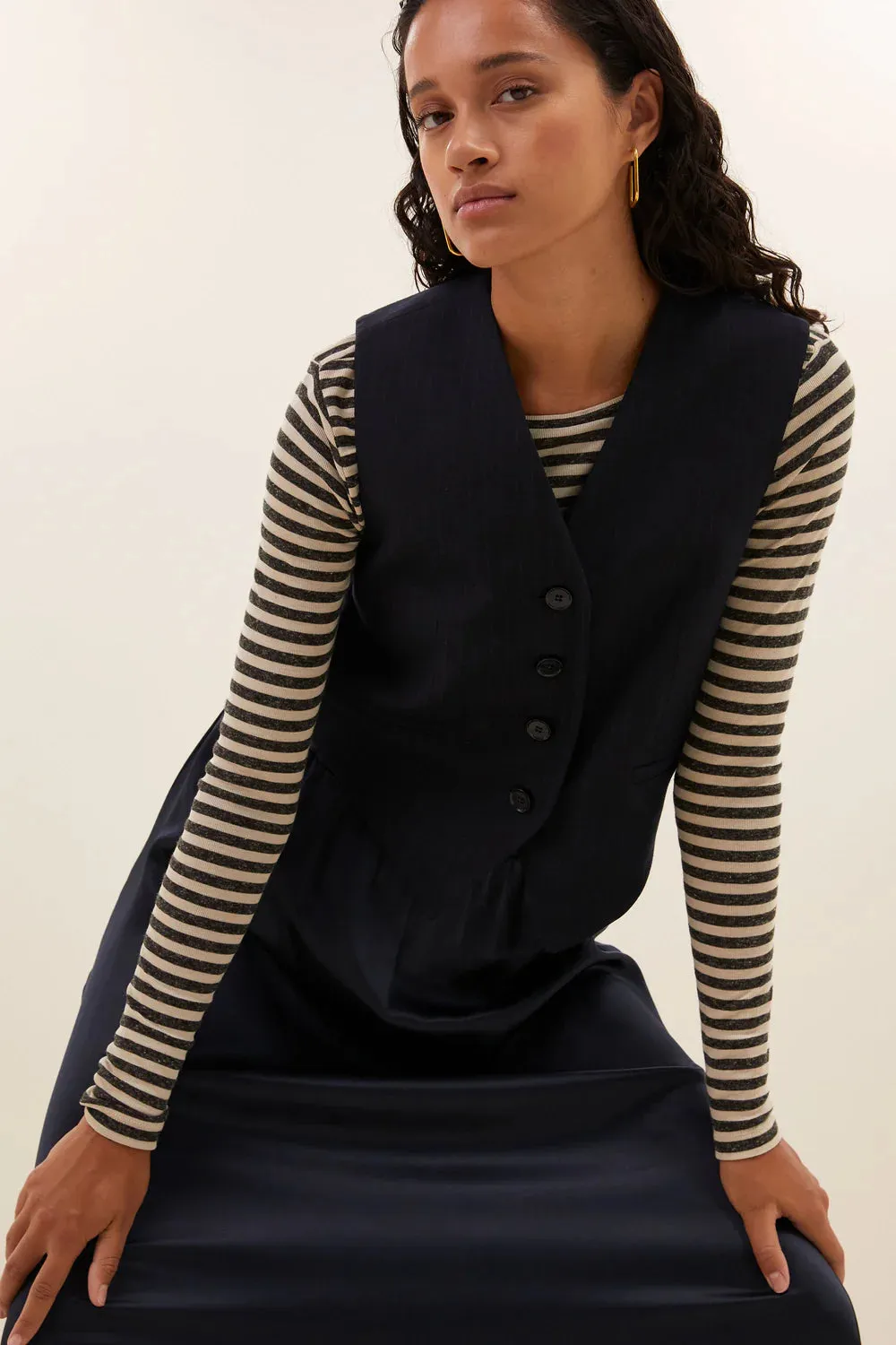 Lynn Pinstripe Gilet - Midnight