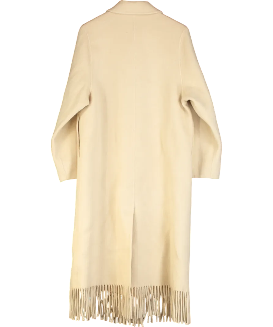 MANGO Cream Fringe Wool-blend Coat UK S