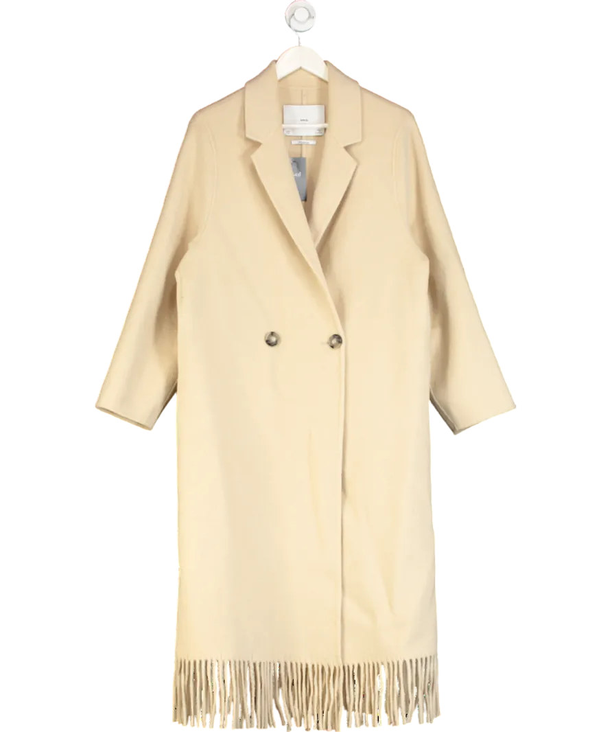 MANGO Cream Fringe Wool-blend Coat UK S