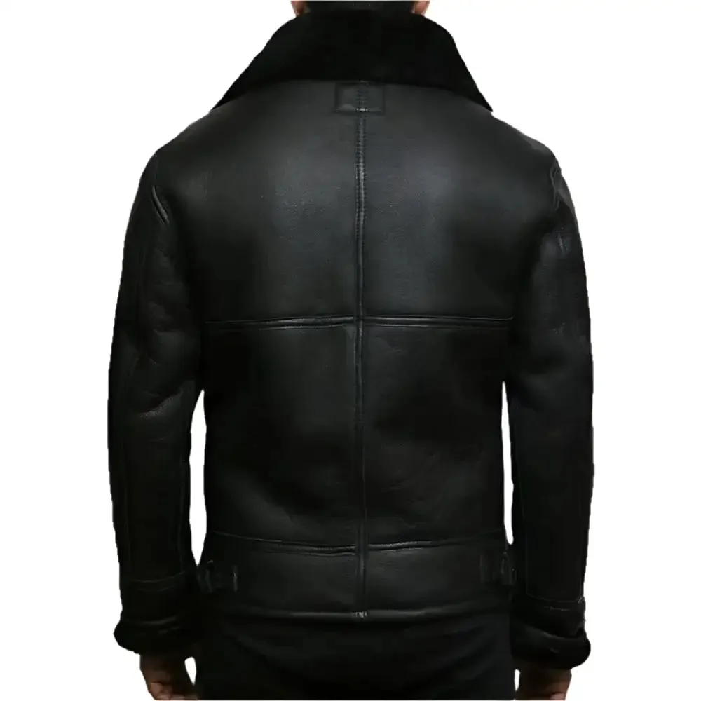 Men's Black Aviator B3 Shearling Sheepskin Leather Jacket - Warm & Stylish