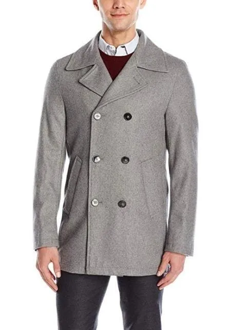 Mens Peacoat Peacoat For Men's Light Grey Wool Welt Slash Pockets Double Breasted Men's Peacoat