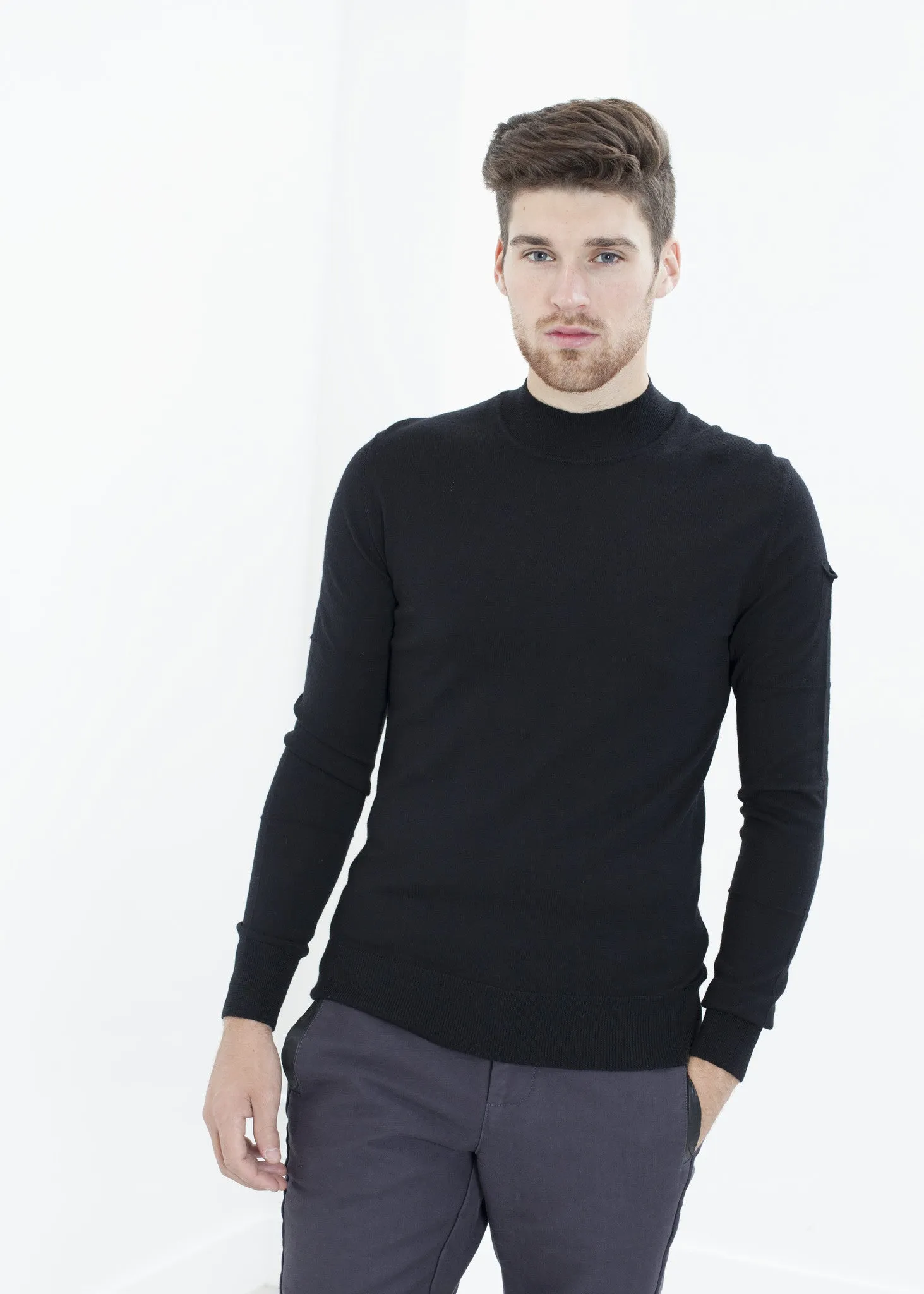 Merino Knit Turtleneck in Black - Fashionable Choice
