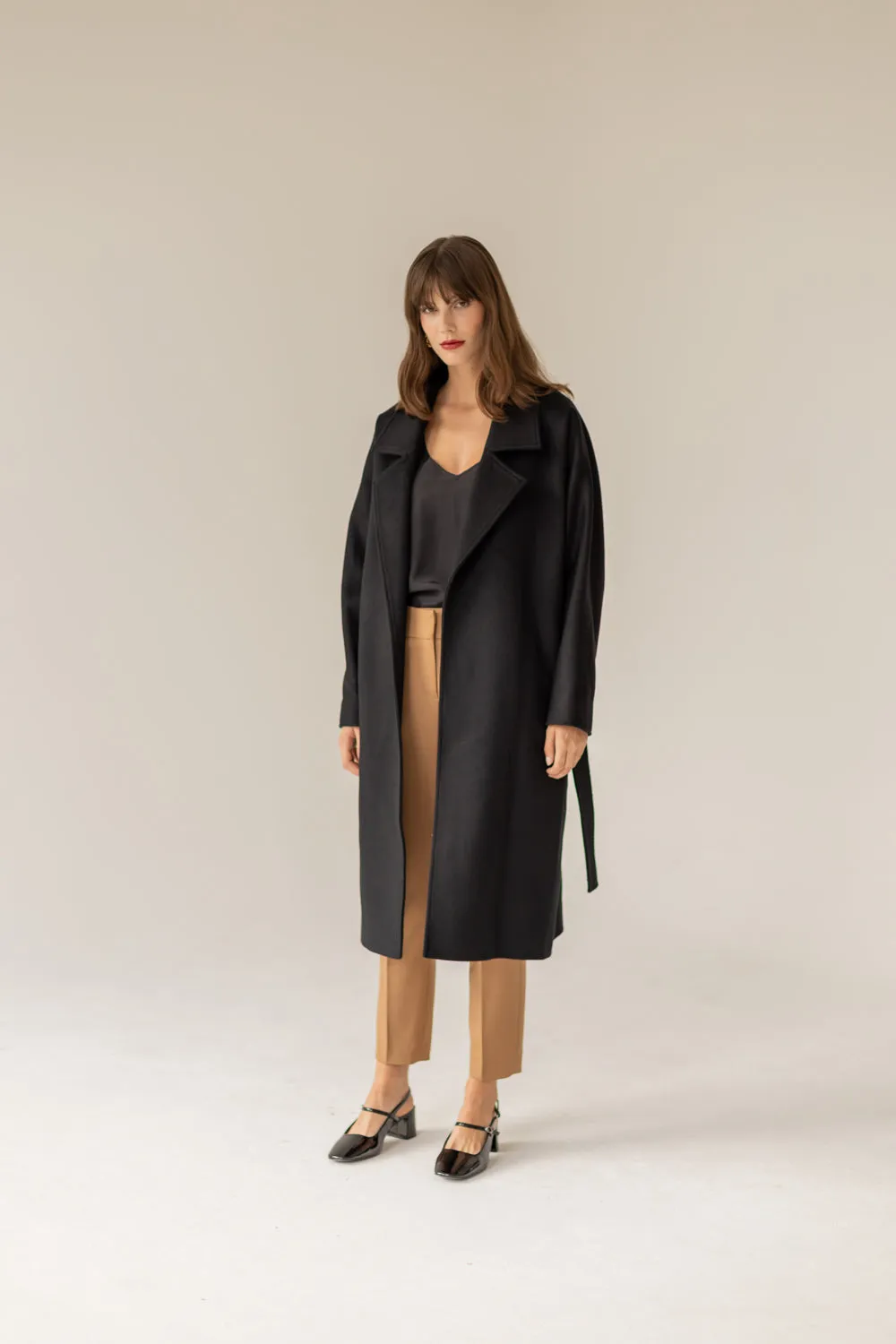 Oversized Cashmere Wool Coat - Black