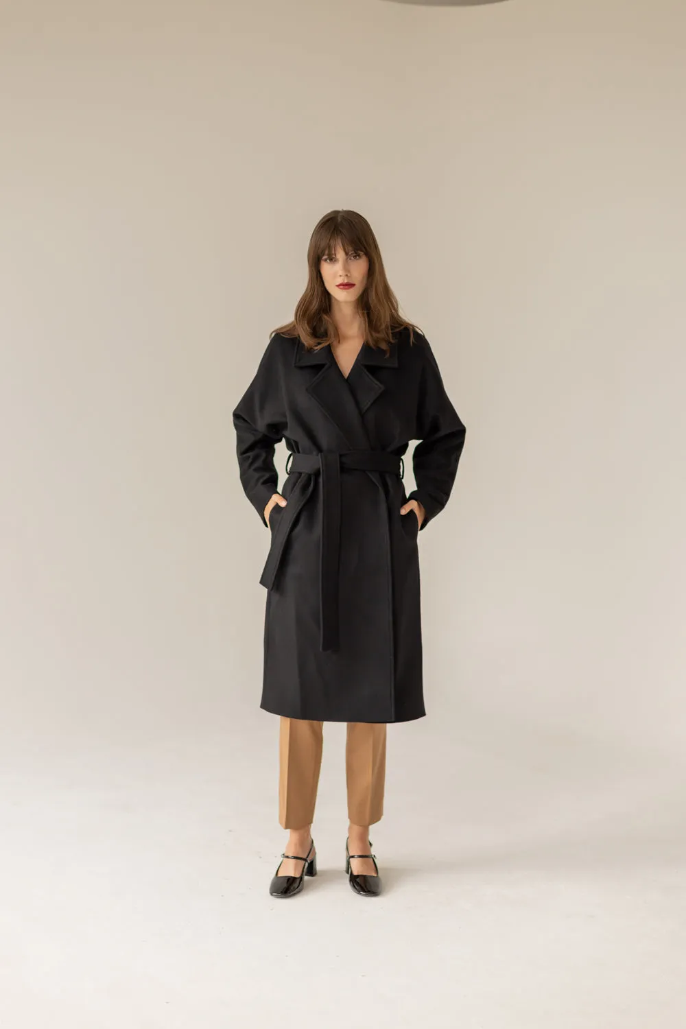 Oversized Cashmere Wool Coat - Black