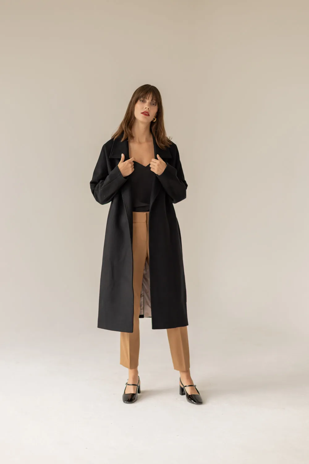 Oversized Cashmere Wool Coat - Black
