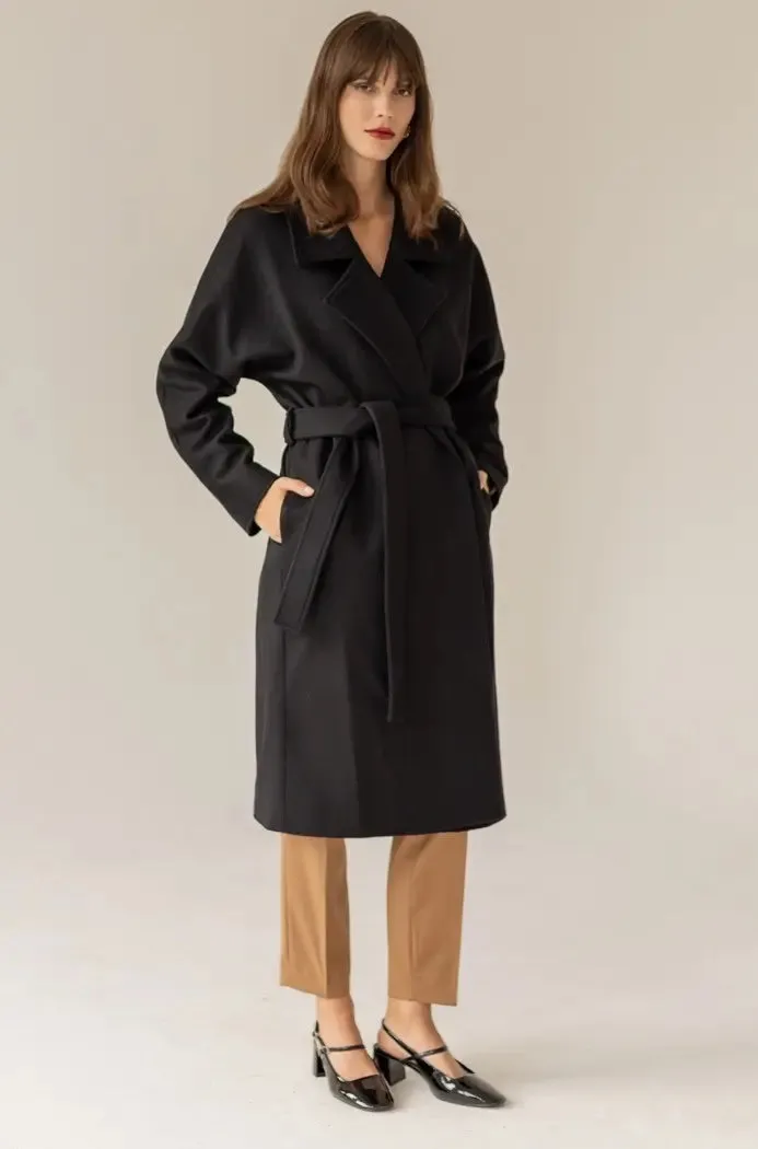 Oversized Cashmere Wool Coat - Black