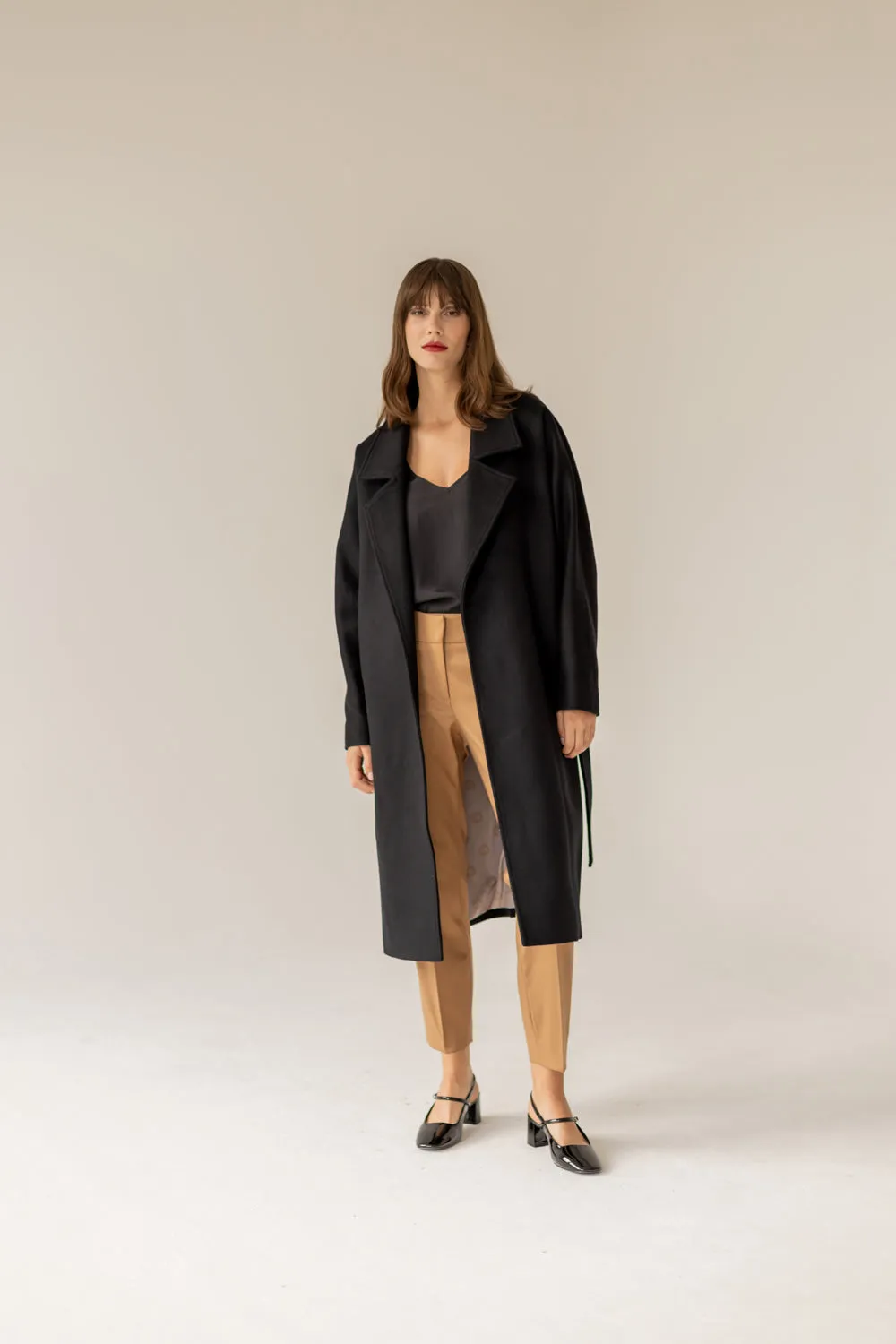 Oversized Cashmere Wool Coat - Black
