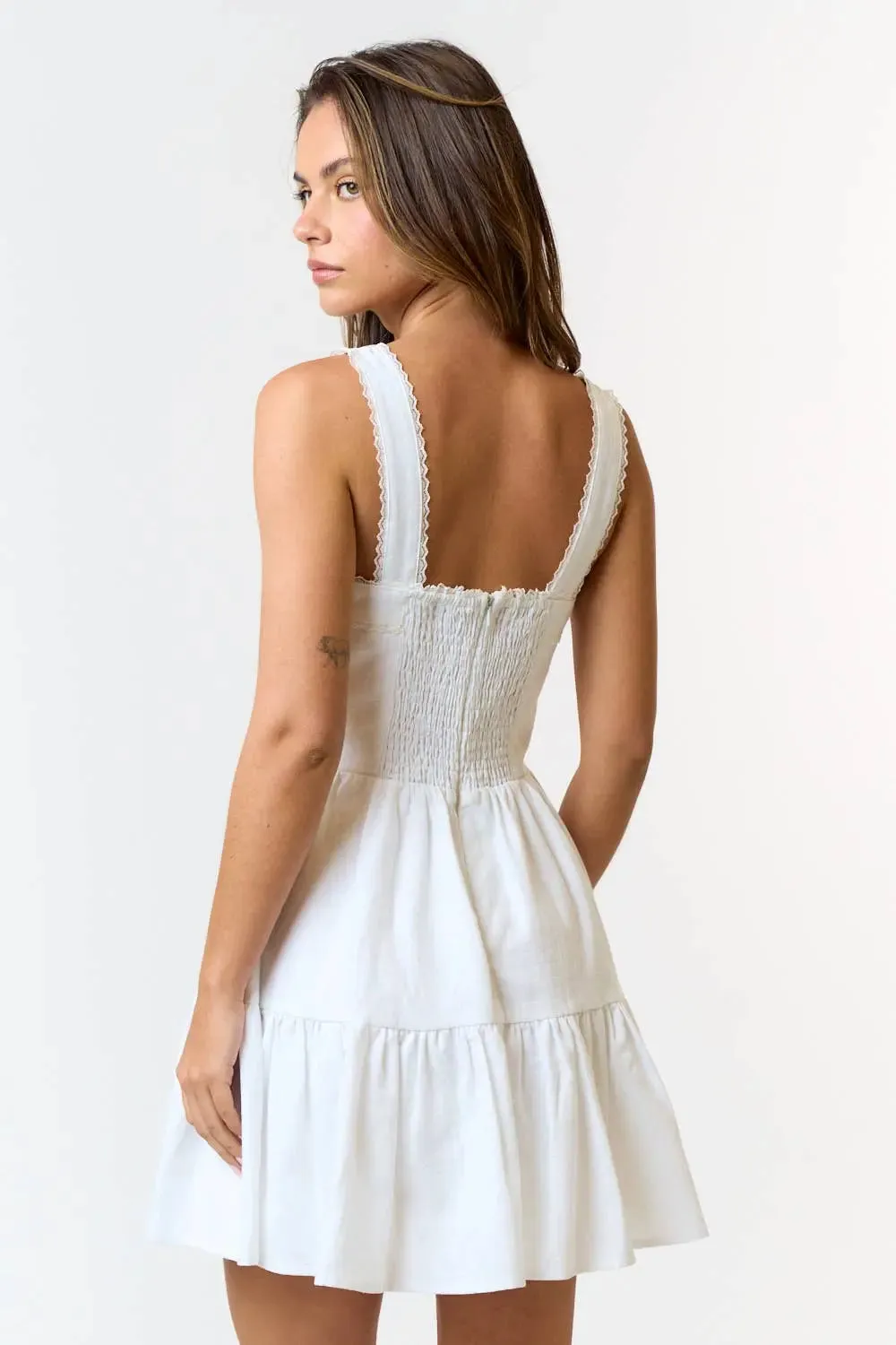 RUFFLED SQUARE NECK BABYDOLL DRESS WHITE