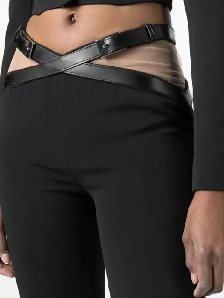 Solid Spliced Zipper Pants For Women High Waist Patchwork Belt Minimalist Casual Pant Female Fashion Clothing Style