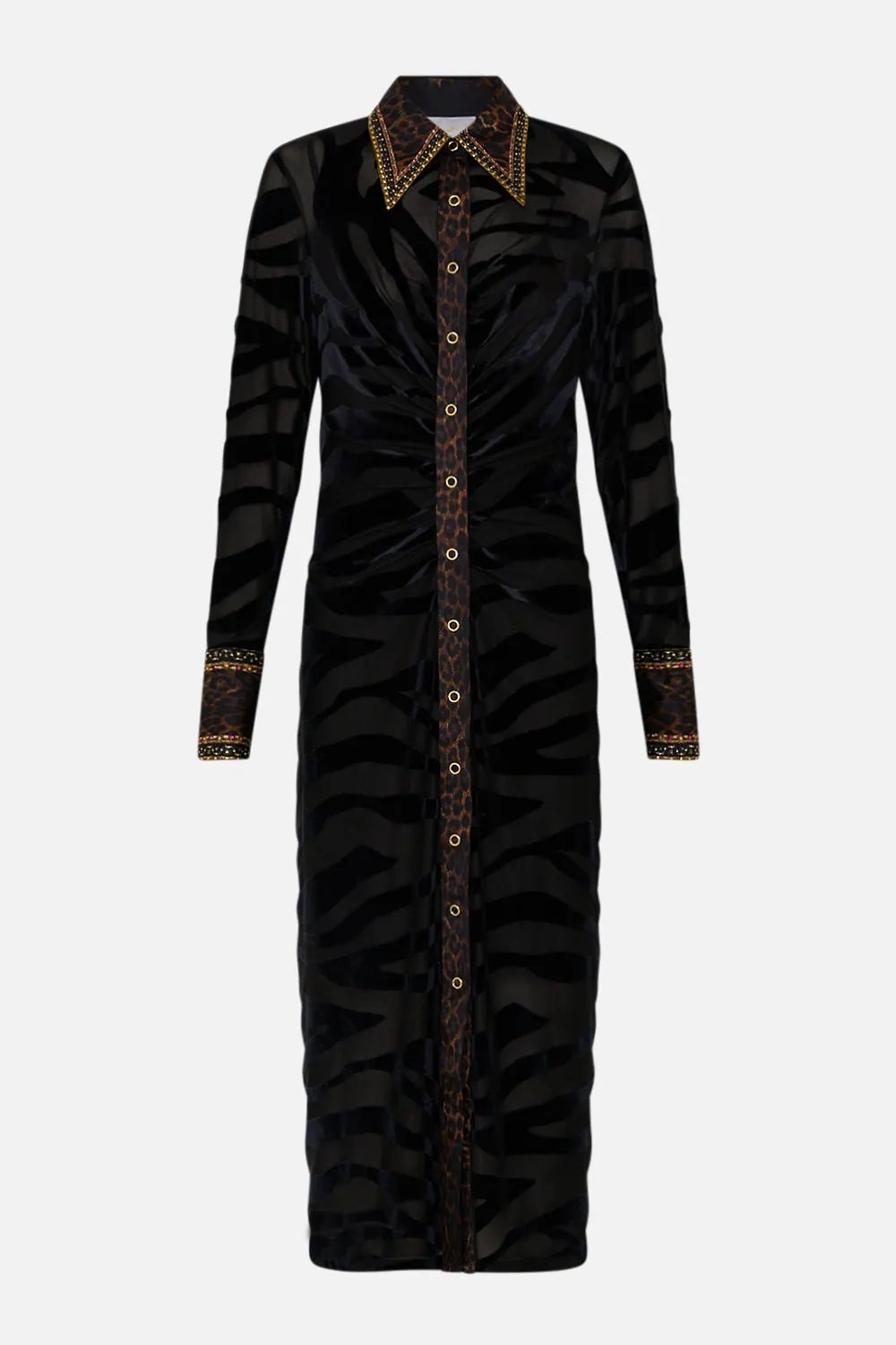 STRETCH VELVET ANIMAL SHIRT DRESS AMSTERGLAM