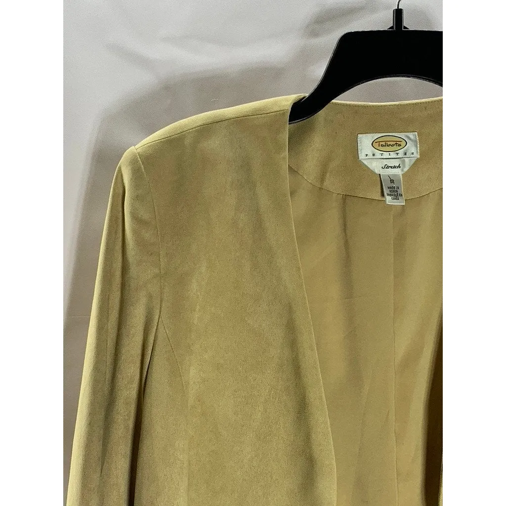 TALBOTS Petites Women's Tan Stretch Faux Suede Open-Front Blazer SZ 12