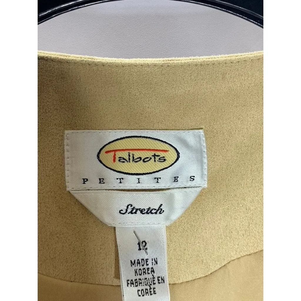 TALBOTS Petites Women's Tan Stretch Faux Suede Open-Front Blazer SZ 12