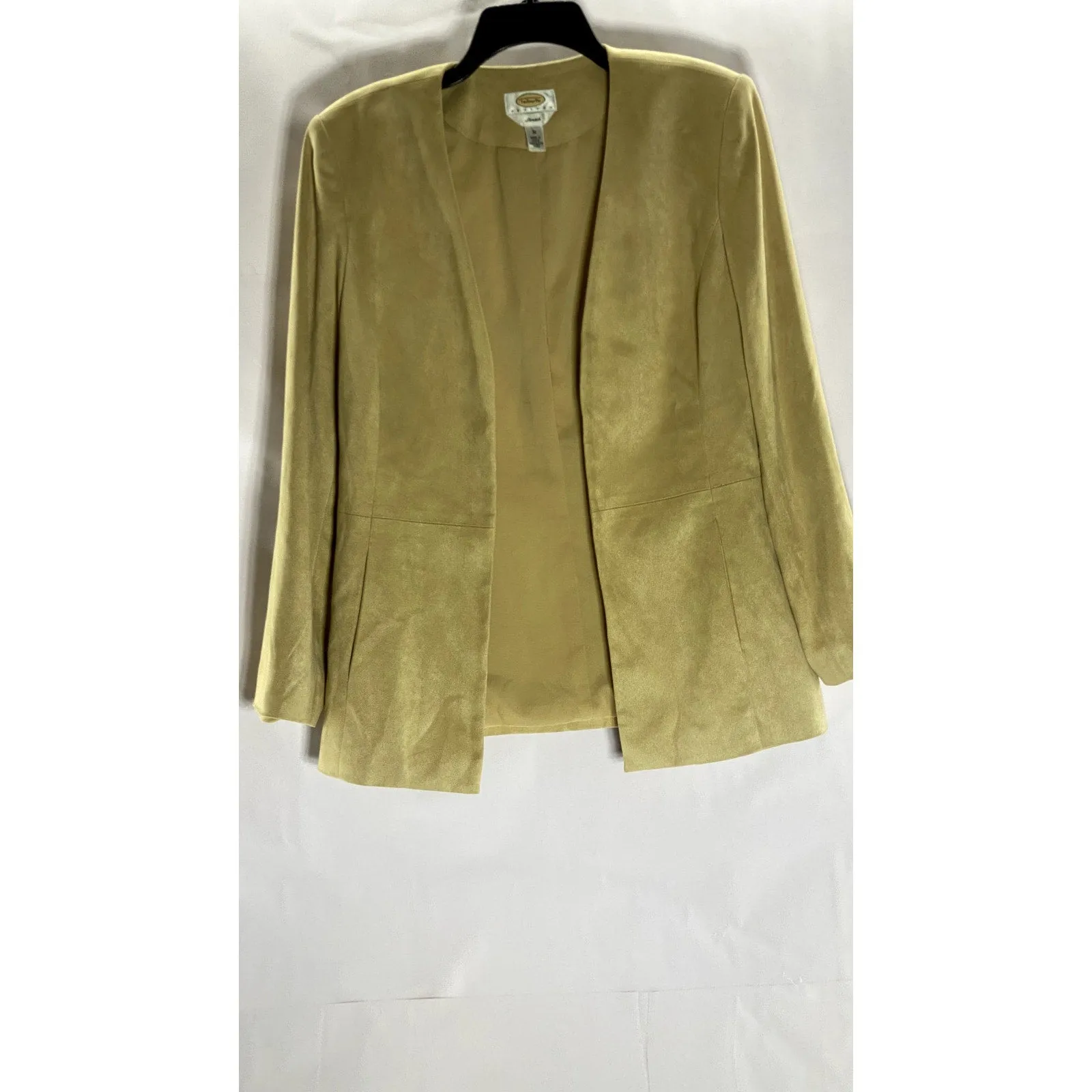 TALBOTS Petites Women's Tan Stretch Faux Suede Open-Front Blazer SZ 12