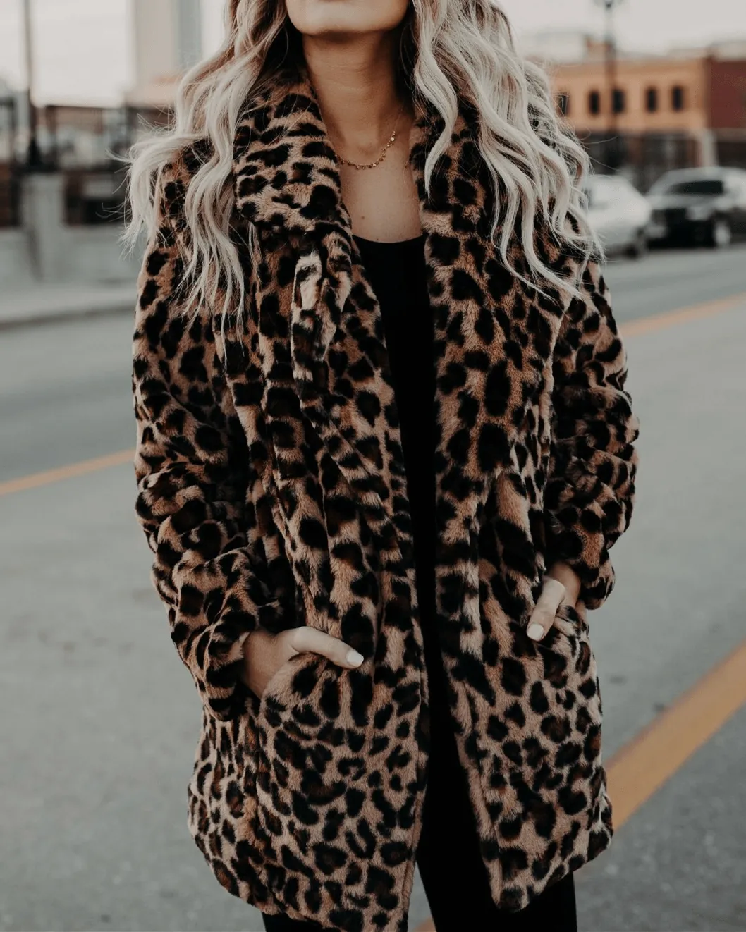 Twilight Leopard Print Faux Fur Fur Coat
